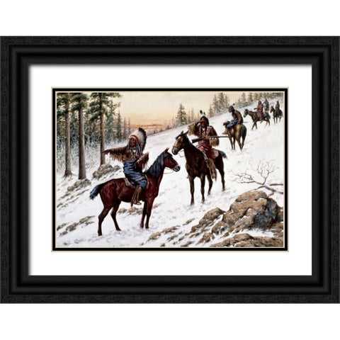 Indians On The Trail Black Ornate Wood Framed Art Print with Double Matting by Hauser, John