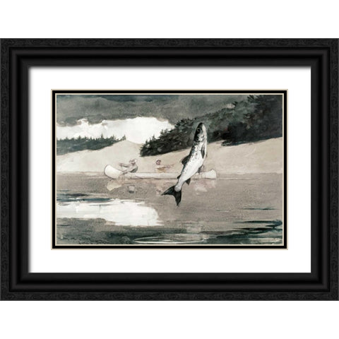 Flying Fish on Lake John Black Ornate Wood Framed Art Print with Double Matting by Homer, Winslow