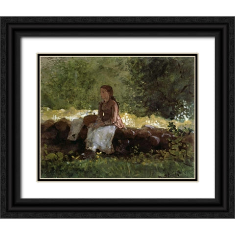 On The Fence Black Ornate Wood Framed Art Print with Double Matting by Homer, Winslow
