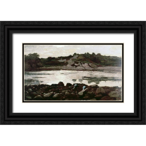 Fisherman on Rocks Black Ornate Wood Framed Art Print with Double Matting by Homer, Winslow