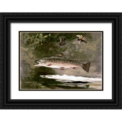 Trout Black Ornate Wood Framed Art Print with Double Matting by Homer, Winslow