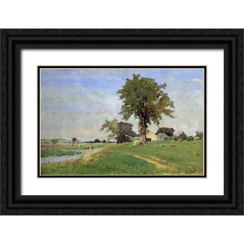 Old Elm at Medfield Black Ornate Wood Framed Art Print with Double Matting by Inness, George