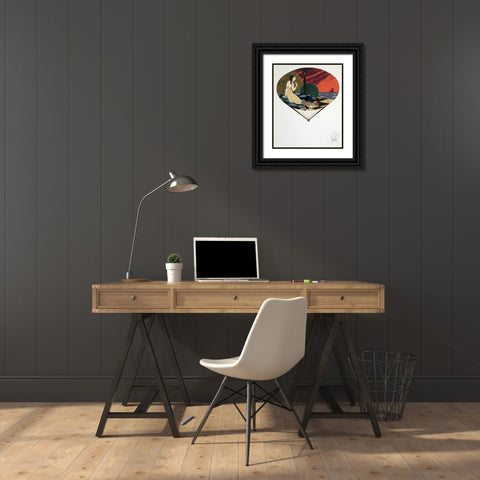 Fan: Woman Seated On Pillow Looking at Sea Black Ornate Wood Framed Art Print with Double Matting by Iribe, Paul