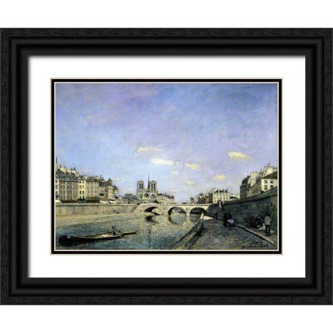 The Seine and Notre-Dame in Paris Black Ornate Wood Framed Art Print with Double Matting by Jongkind, Johan Barthold