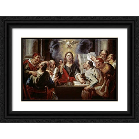 Christ Disputing with the Pharisees Black Ornate Wood Framed Art Print with Double Matting by Jordaens, Jacob