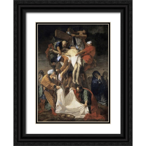 Descent From The Cross Black Ornate Wood Framed Art Print with Double Matting by Jouvenet, Jean Baptiste