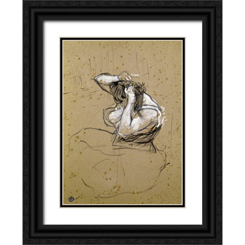 Femme Qui Se Peigne Black Ornate Wood Framed Art Print with Double Matting by Toulouse-Lautrec, Henri