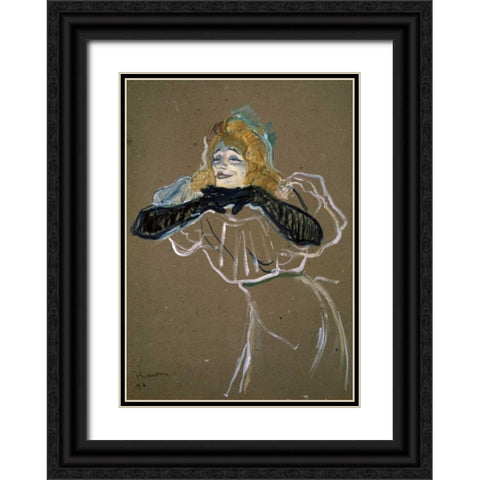 La Chanteuse: Yvette Gilbert Black Ornate Wood Framed Art Print with Double Matting by Toulouse-Lautrec, Henri