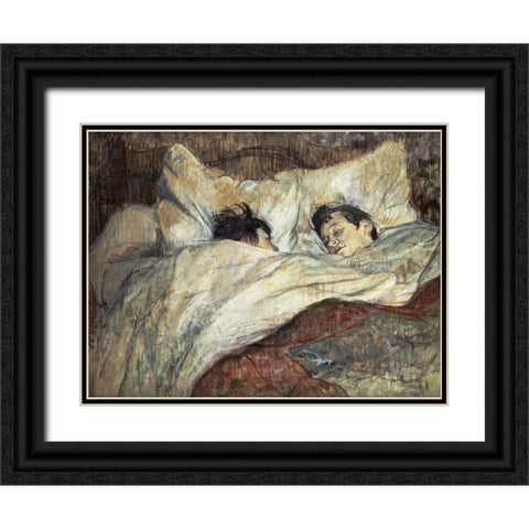 Le Lit Black Ornate Wood Framed Art Print with Double Matting by Toulouse-Lautrec, Henri