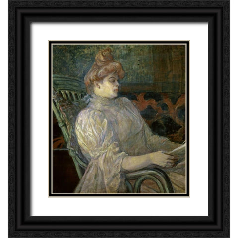 Woman Reading - Femme Lisant Black Ornate Wood Framed Art Print with Double Matting by Toulouse-Lautrec, Henri