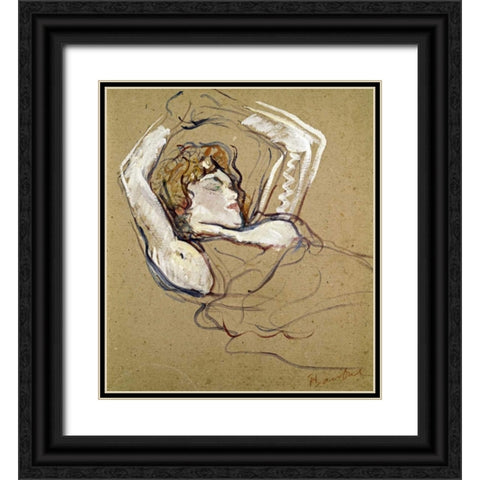 Woman Sleeping on the Back Black Ornate Wood Framed Art Print with Double Matting by Toulouse-Lautrec, Henri