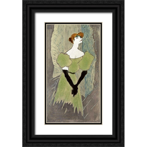 Yvette Guilbert Black Ornate Wood Framed Art Print with Double Matting by Toulouse-Lautrec, Henri
