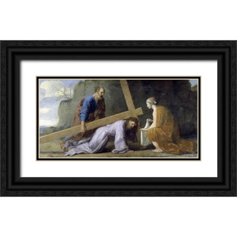 Jesus Carrying His Cross Black Ornate Wood Framed Art Print with Double Matting by Le Sueur, Eustache