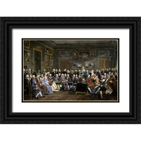 Reading of The Tragedy of Voltaire In Thesalon of Mrs. Jeoffrin Black Ornate Wood Framed Art Print with Double Matting by Lemonnier, Anicet Charles Gabriel