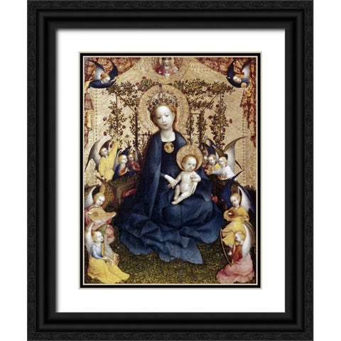 Madonna In The Rose Garden Black Ornate Wood Framed Art Print with Double Matting by Lochner, Stefan