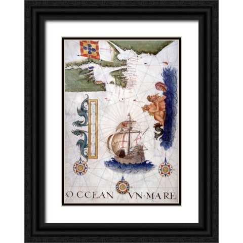 Portolan Atlas Illumination Black Ornate Wood Framed Art Print with Double Matting by Lopes, Sebastiano