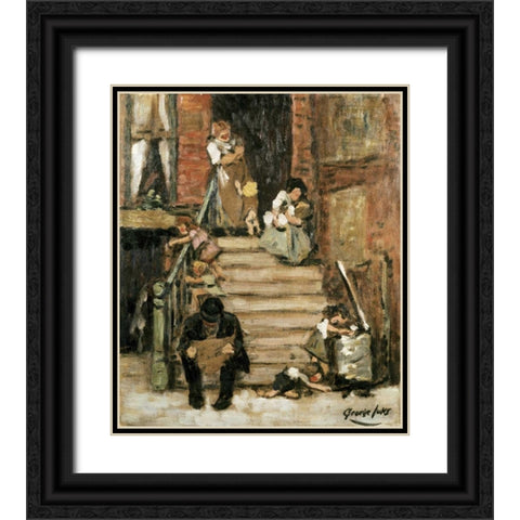 On The Steps Black Ornate Wood Framed Art Print with Double Matting by Luks, George Benjamin