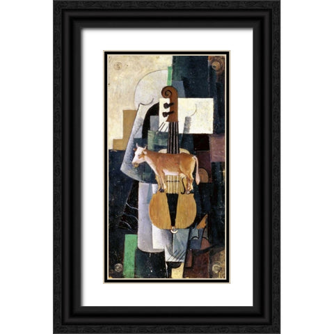 Cow and Violin, 1913 Black Ornate Wood Framed Art Print with Double Matting by Malevich, Kazimir