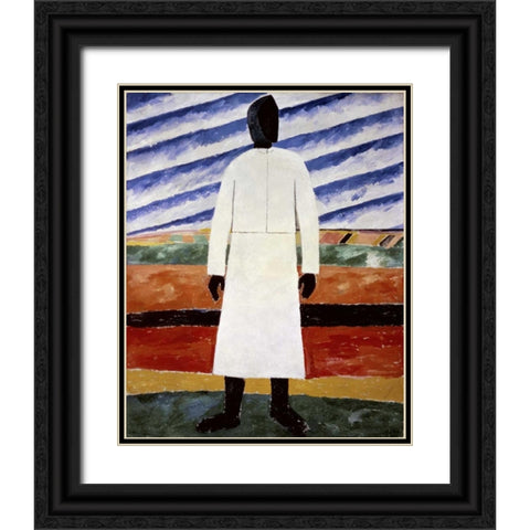 Farmer Black Ornate Wood Framed Art Print with Double Matting by Malevich, Kazimir