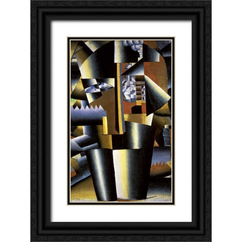 Portrait of The Artist, I. Klyun Black Ornate Wood Framed Art Print with Double Matting by Malevich, Kazimir