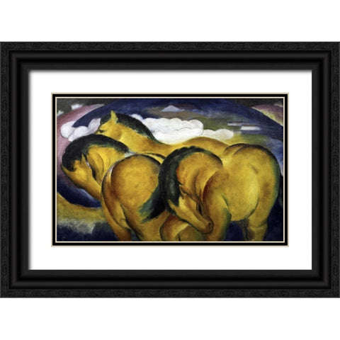 Little Yellow Horses Black Ornate Wood Framed Art Print with Double Matting by Marc, Franz