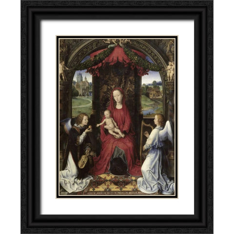 Madonna and Child With Two Angels Black Ornate Wood Framed Art Print with Double Matting by Memling, Hans