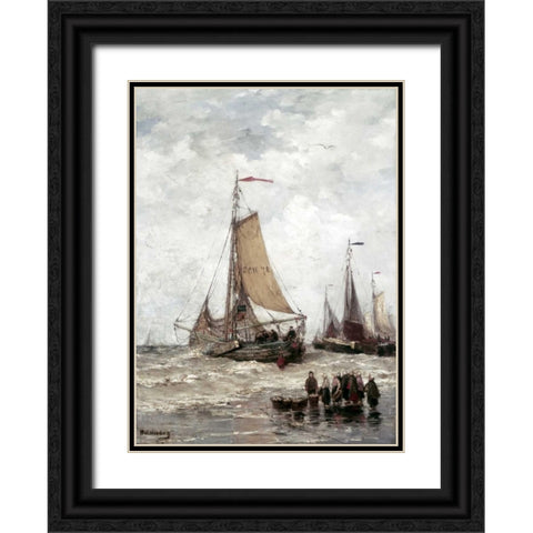 Fisherman On The Beach Black Ornate Wood Framed Art Print with Double Matting by Mesdag, Hendrik Willem
