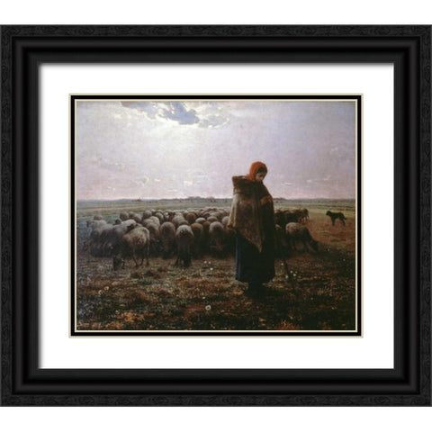 Pasture Black Ornate Wood Framed Art Print with Double Matting by Millet, Jean-Francois