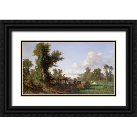 Wooded Landscape Black Ornate Wood Framed Art Print with Double Matting by Millet, Jean-Francois