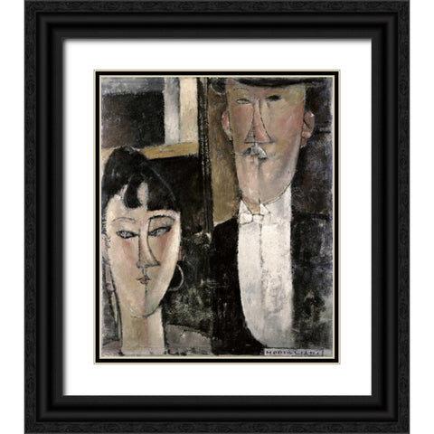Bride and Groom Black Ornate Wood Framed Art Print with Double Matting by Modigliani, Amedeo