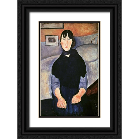 La Fille du Peuple Black Ornate Wood Framed Art Print with Double Matting by Modigliani, Amedeo