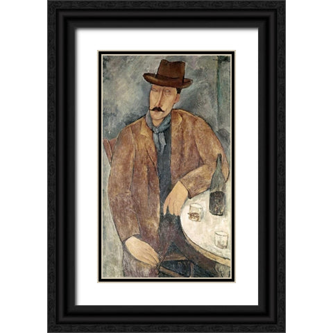 Man With a Wine Glass Black Ornate Wood Framed Art Print with Double Matting by Modigliani, Amedeo