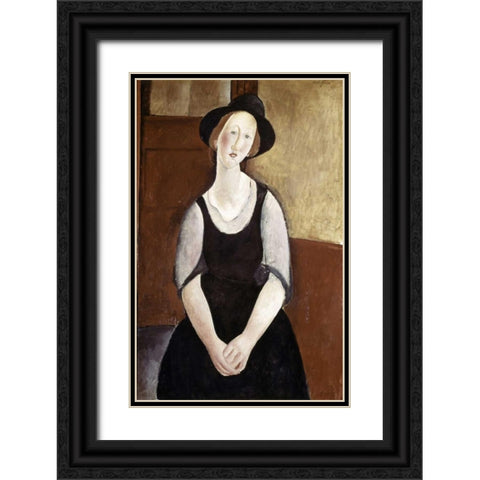 Portrait of Thora Klinckowstrom Black Ornate Wood Framed Art Print with Double Matting by Modigliani, Amedeo