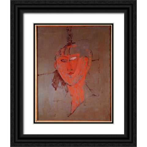 The Red Head Black Ornate Wood Framed Art Print with Double Matting by Modigliani, Amedeo