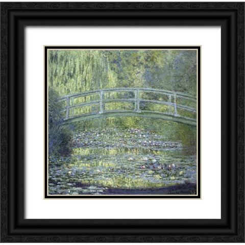 Japanese Bridge Black Ornate Wood Framed Art Print with Double Matting by Monet, Claude