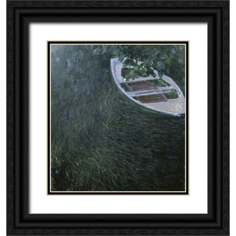 La Barque - The Row Boat, 1887 Black Ornate Wood Framed Art Print with Double Matting by Monet, Claude
