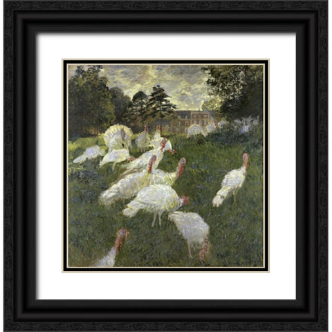 The Turkeys at the Chateau de Rottembourg, Montgeron Black Ornate Wood Framed Art Print with Double Matting by Monet, Claude