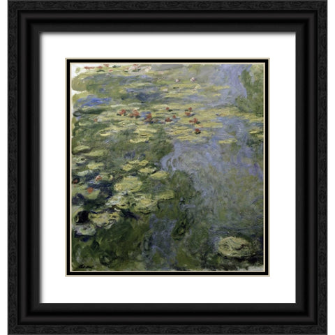Water Lilies - Nympheas II Black Ornate Wood Framed Art Print with Double Matting by Monet, Claude
