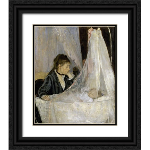 The Cradle - Le berceau Black Ornate Wood Framed Art Print with Double Matting by Morisot, Berthe