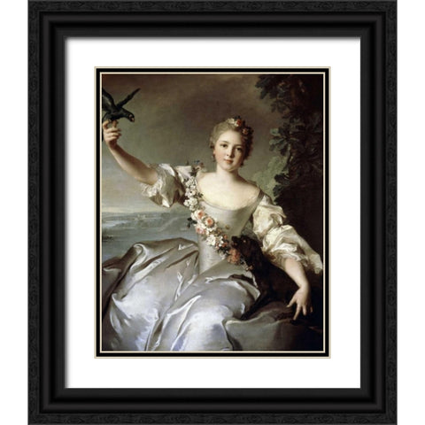 Portrait of Marquise DAntin Black Ornate Wood Framed Art Print with Double Matting by Nattier, Jean-Marc