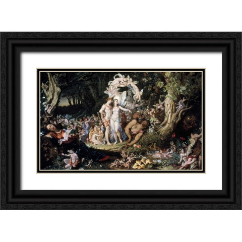 Oberon and Titania: Midsummer Nights Dream Black Ornate Wood Framed Art Print with Double Matting by Paton, Joseph Noel