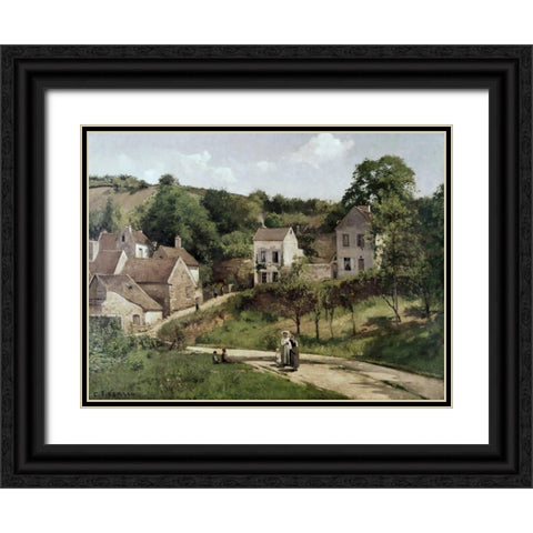 Country Road Black Ornate Wood Framed Art Print with Double Matting by Pissarro, Camille