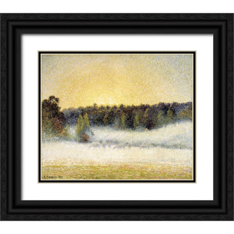 Sunset and Fog at Eragny Black Ornate Wood Framed Art Print with Double Matting by Pissarro, Camille