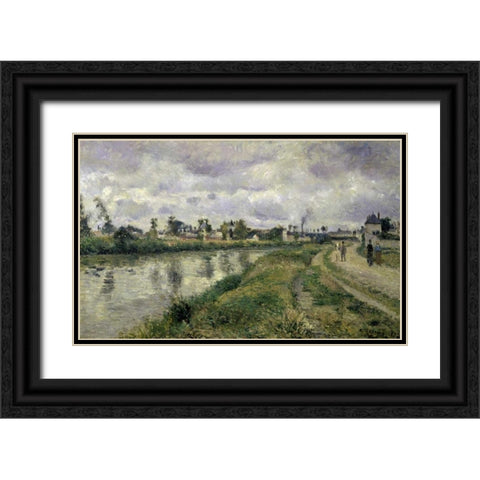 The Rivers Edge Black Ornate Wood Framed Art Print with Double Matting by Pissarro, Camille