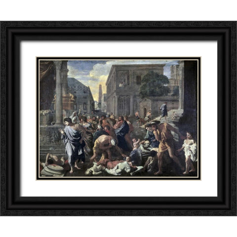 Plague On Ashdod In 1030 B.C. Black Ornate Wood Framed Art Print with Double Matting by Poussin, Nicolas