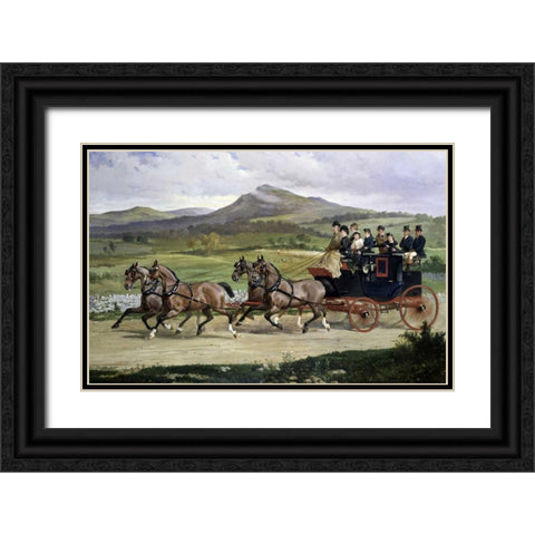 Coach and Four Horses On The Open Road Black Ornate Wood Framed Art Print with Double Matting by De Prades, Alfred F.