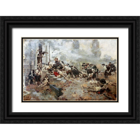 Attack Upon The Chew House Black Ornate Wood Framed Art Print with Double Matting by Pyle, Howard