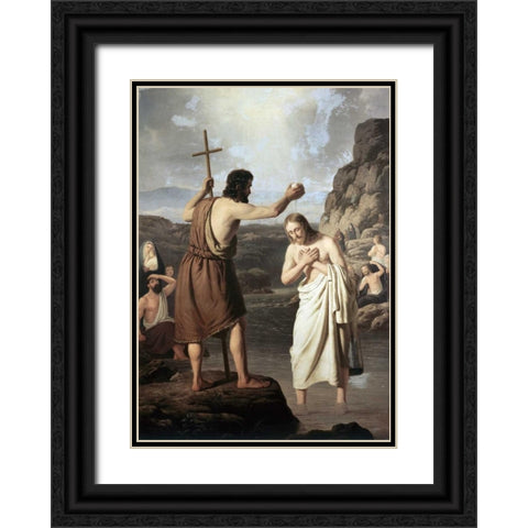 Baptism of Jesus Black Ornate Wood Framed Art Print with Double Matting by Raadsig, Johan Peter