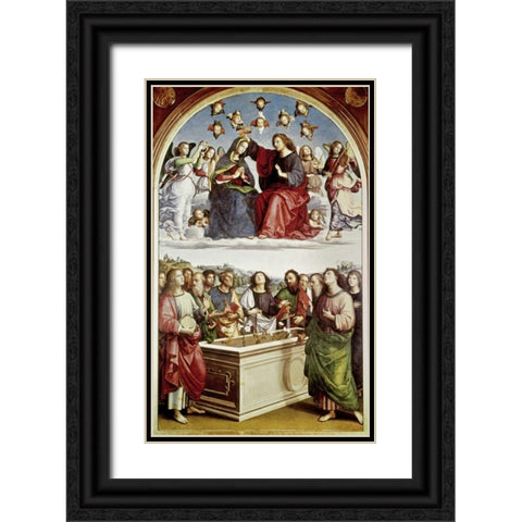 Coronation of The Virgin Black Ornate Wood Framed Art Print with Double Matting by Raphael