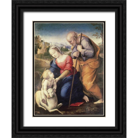 Holy Family With The Lamb Black Ornate Wood Framed Art Print with Double Matting by Raphael